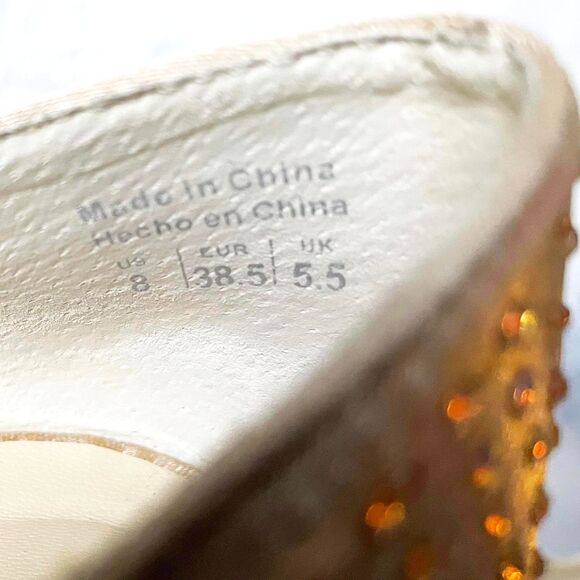 Aldo Gold Satin Rhinestone Peep Toe Platform Pumps Heels - Women's Size 8 - Picture 9 of 9